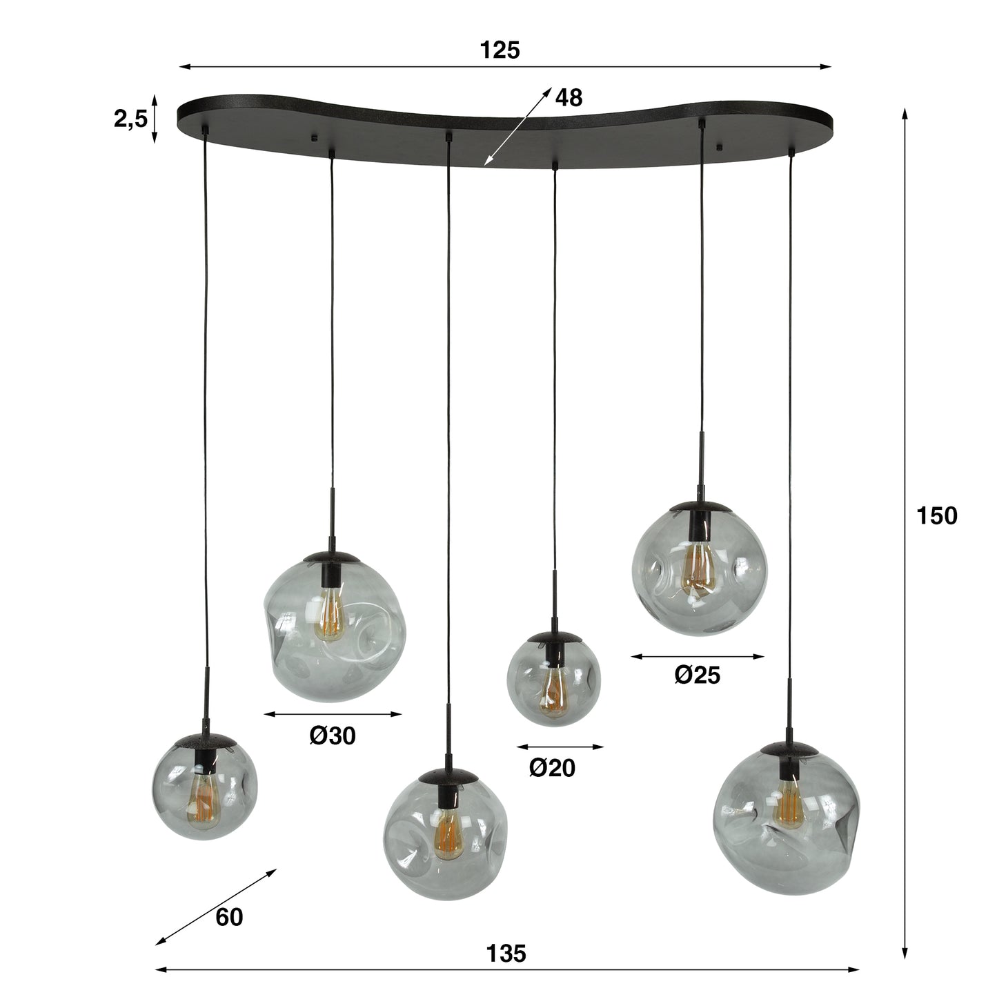 Hanglamp Stellar Black - 6 lichtpunten