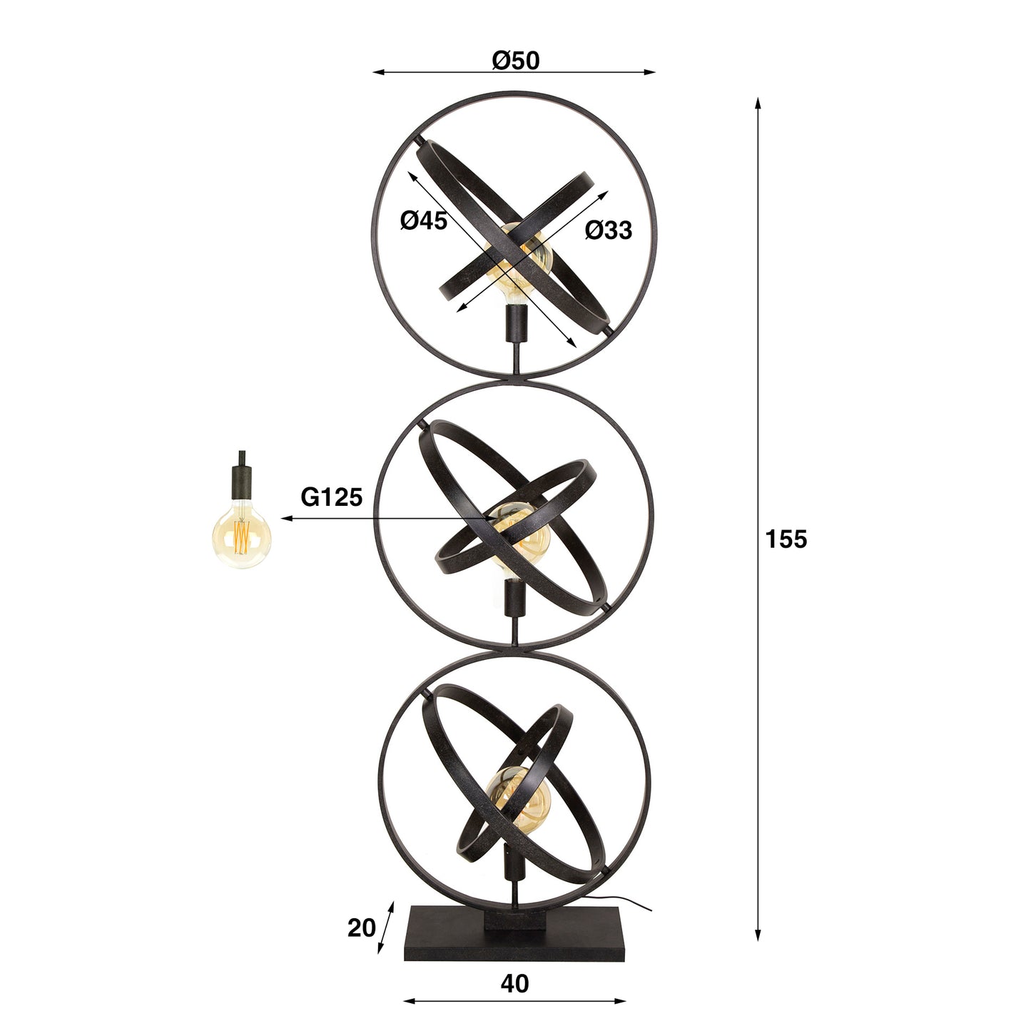 Vloerlamp met verstelbare ringen