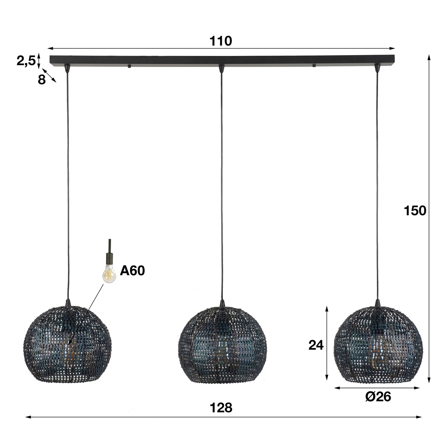 Hanglamp 3L rond burnt finish