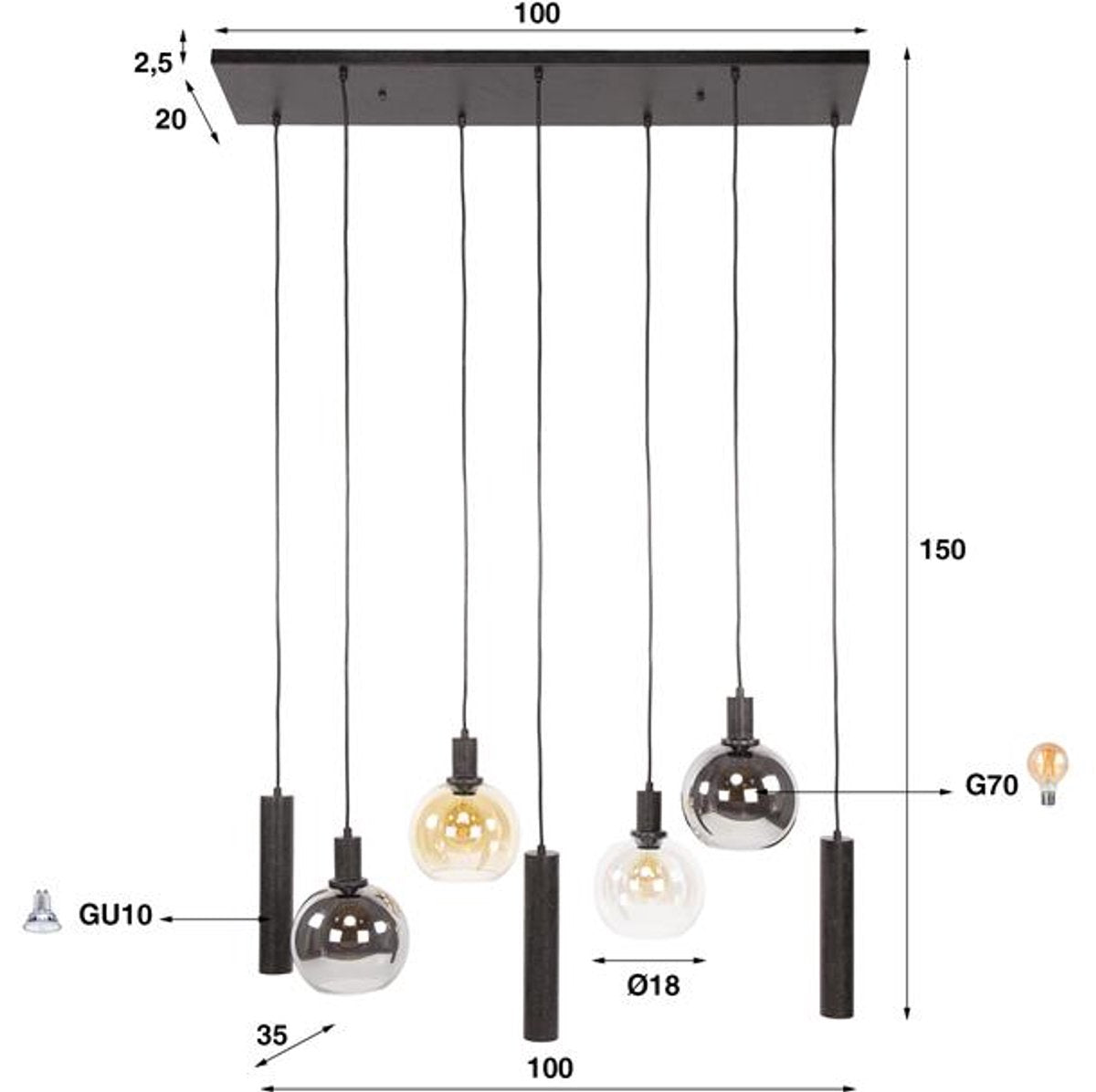 Hanglamp Sfera Tricolore 4+3-lichts