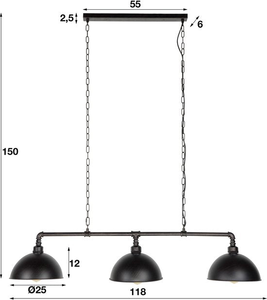 Industrial Tube Pendant Lamp 3-Light / Black