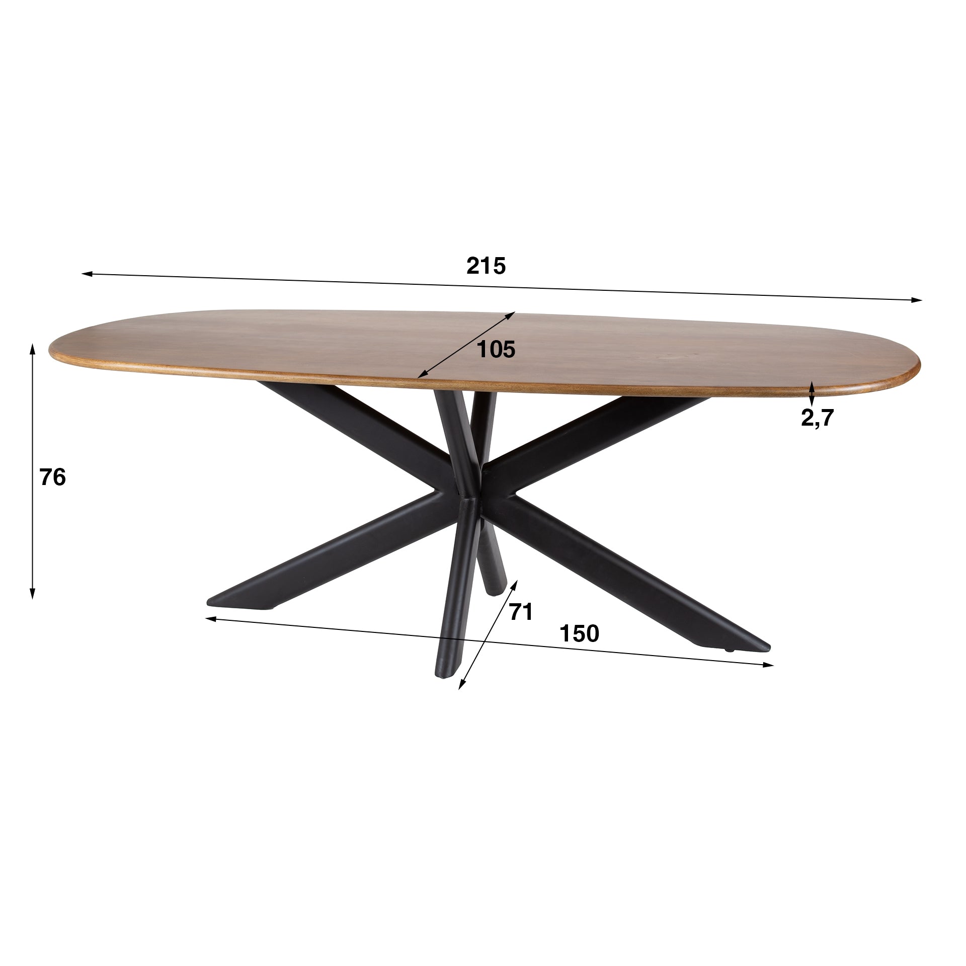 Eettafel Cliff ovaal 215 cm