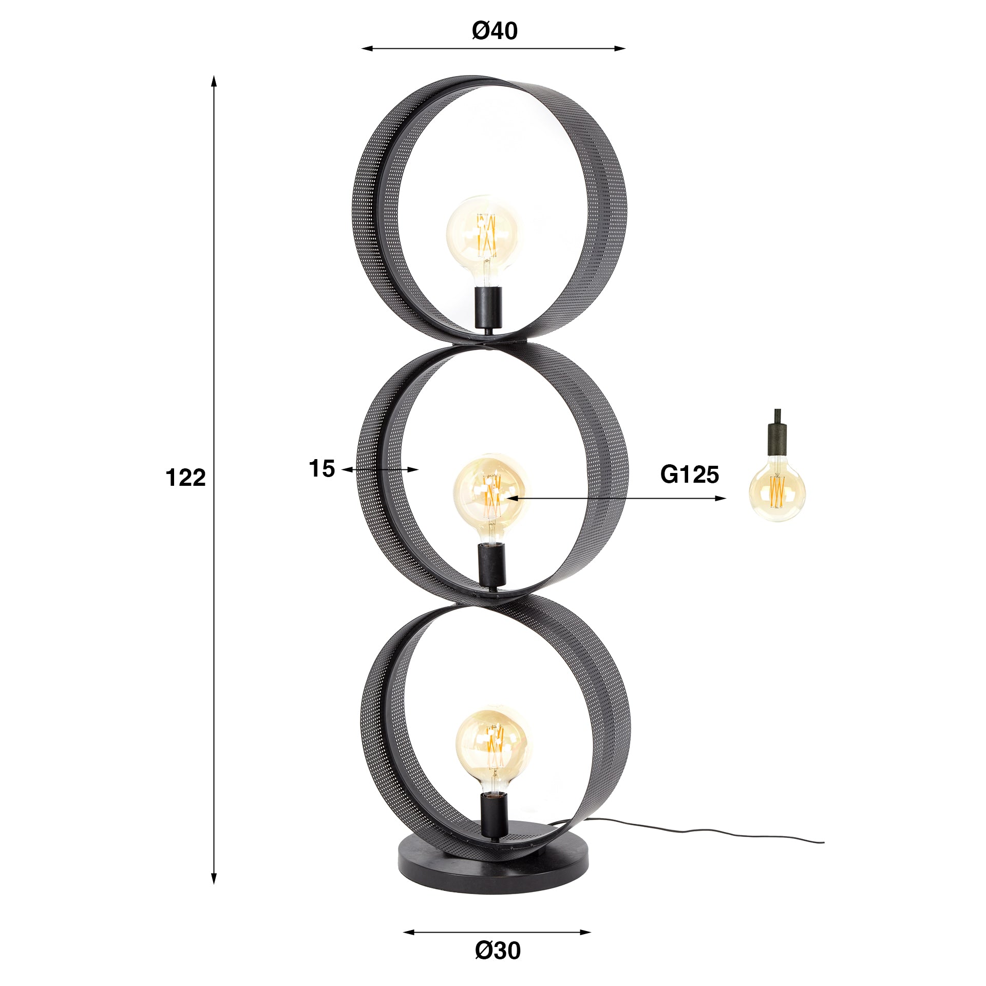 Vloerlamp Metaalringen Charcoal