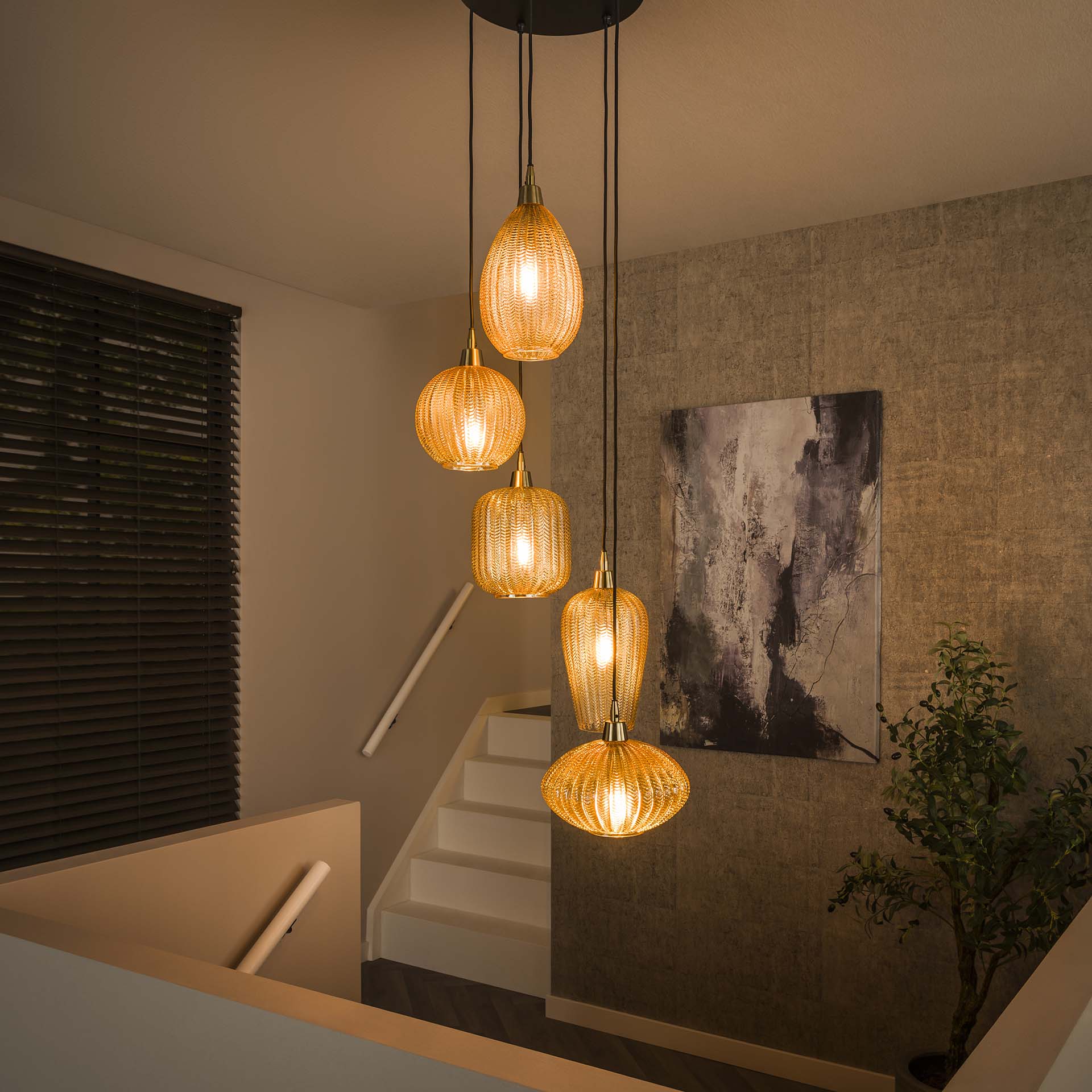 Hanglamp V-patroon Amber - 5 lichts