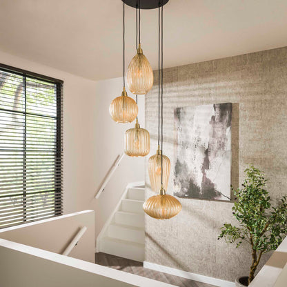 Hanglamp V-patroon Amber - 5 lichts