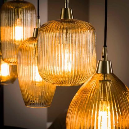 Hanglamp Amberglas - 5 verstelbare kappen