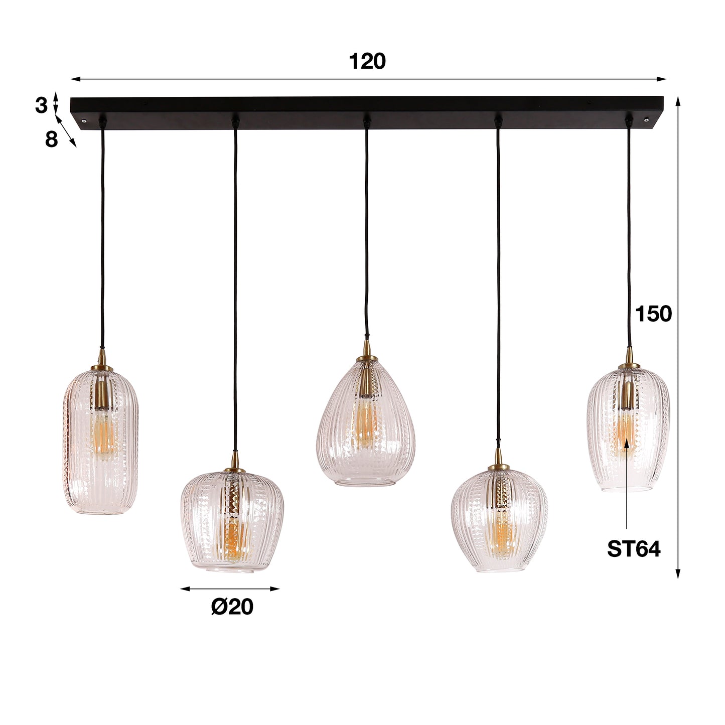 Hanglamp Diamond Glass - 5 lichts