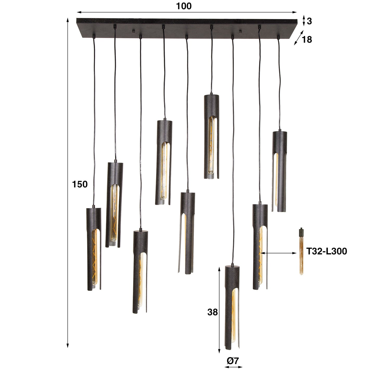 Hanglamp Tube Artic Black