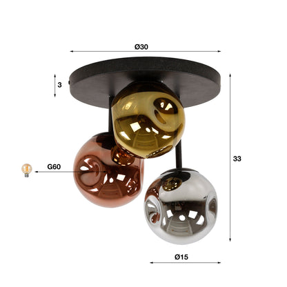 Plafondlamp met Drie Glazen Kappen
