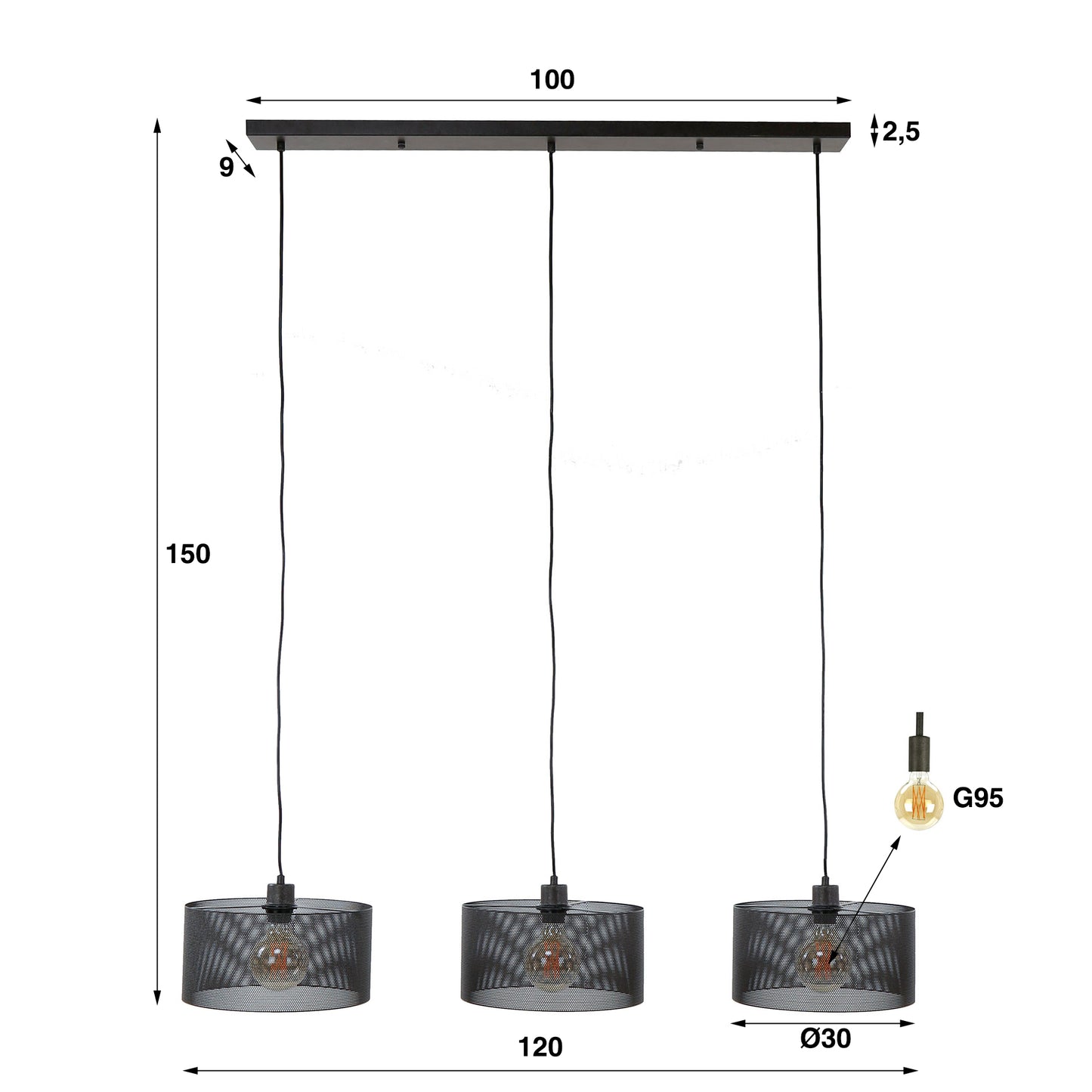Hanglamp Mesh Round - 3 lichtbronnen