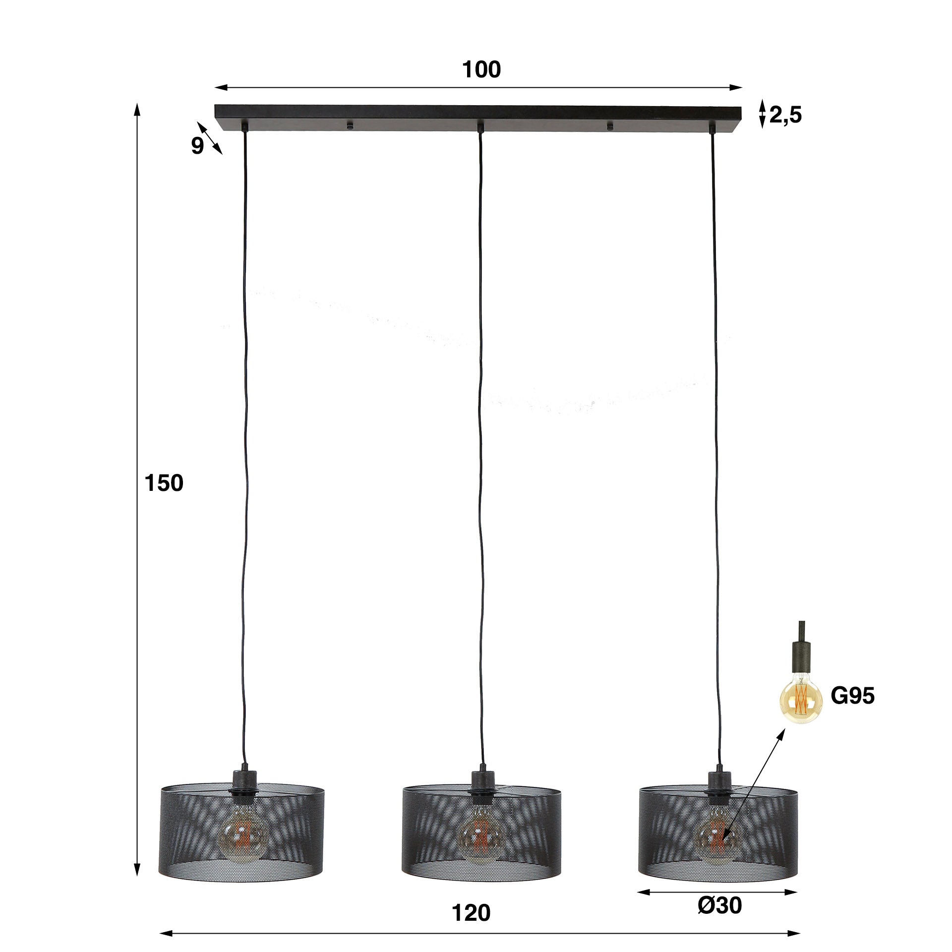 Hanglamp Mesh Round - 3 lichtbronnen