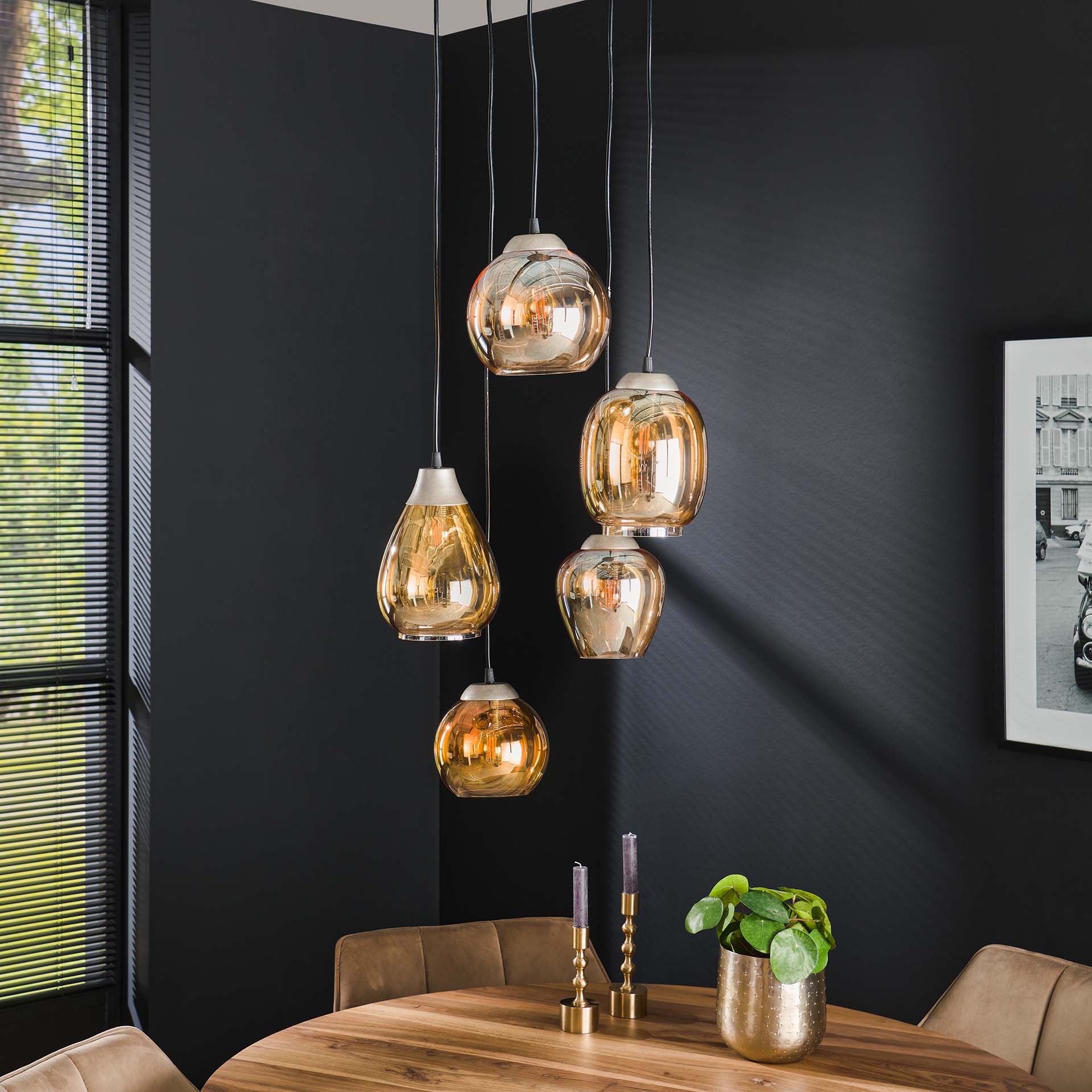 Hanglamp 5L amberglas verstelbaar