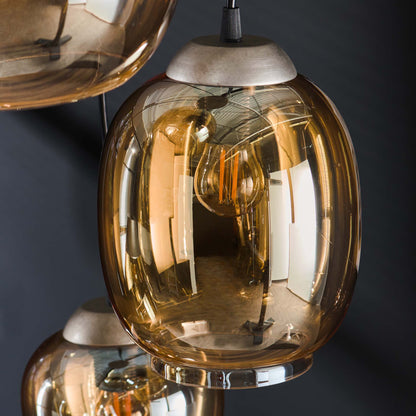 Hanglamp 5L amberglas verstelbaar