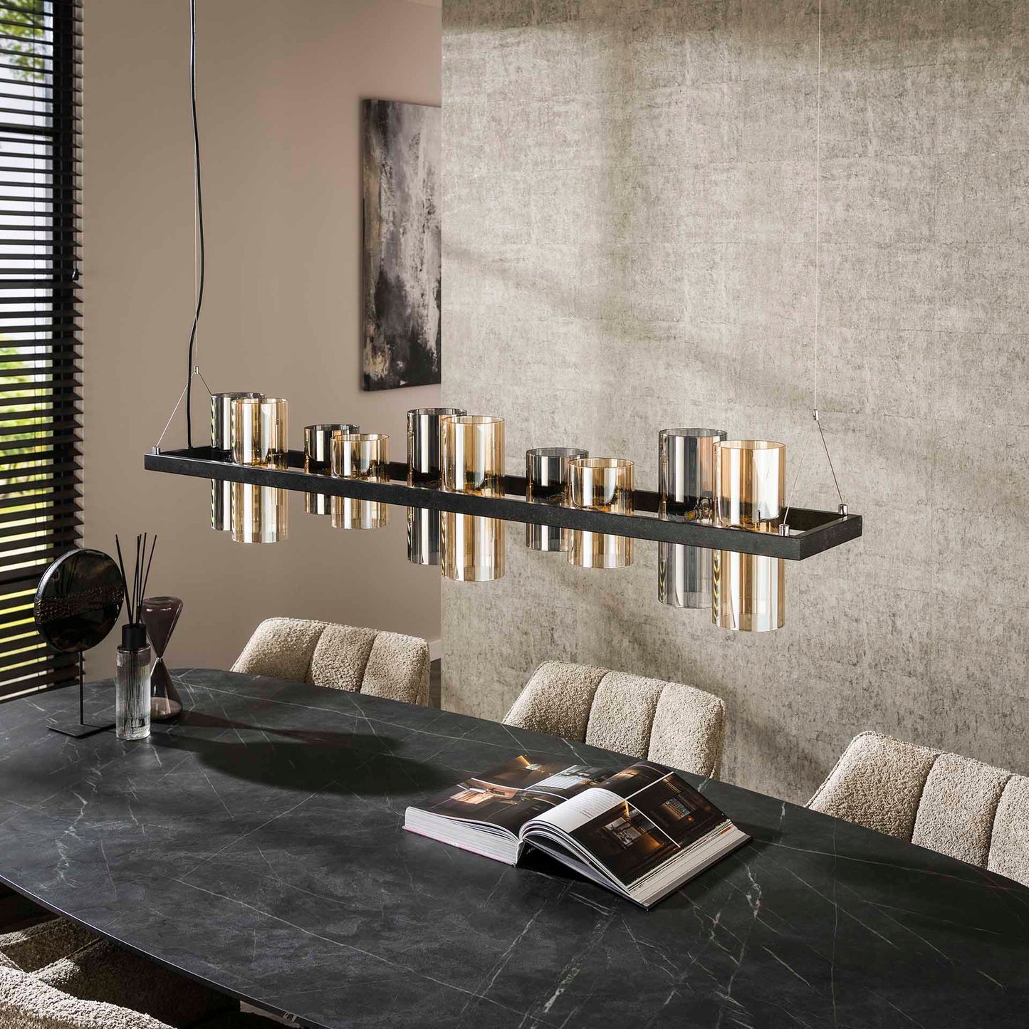Hanglamp met 10 glazen cilinders