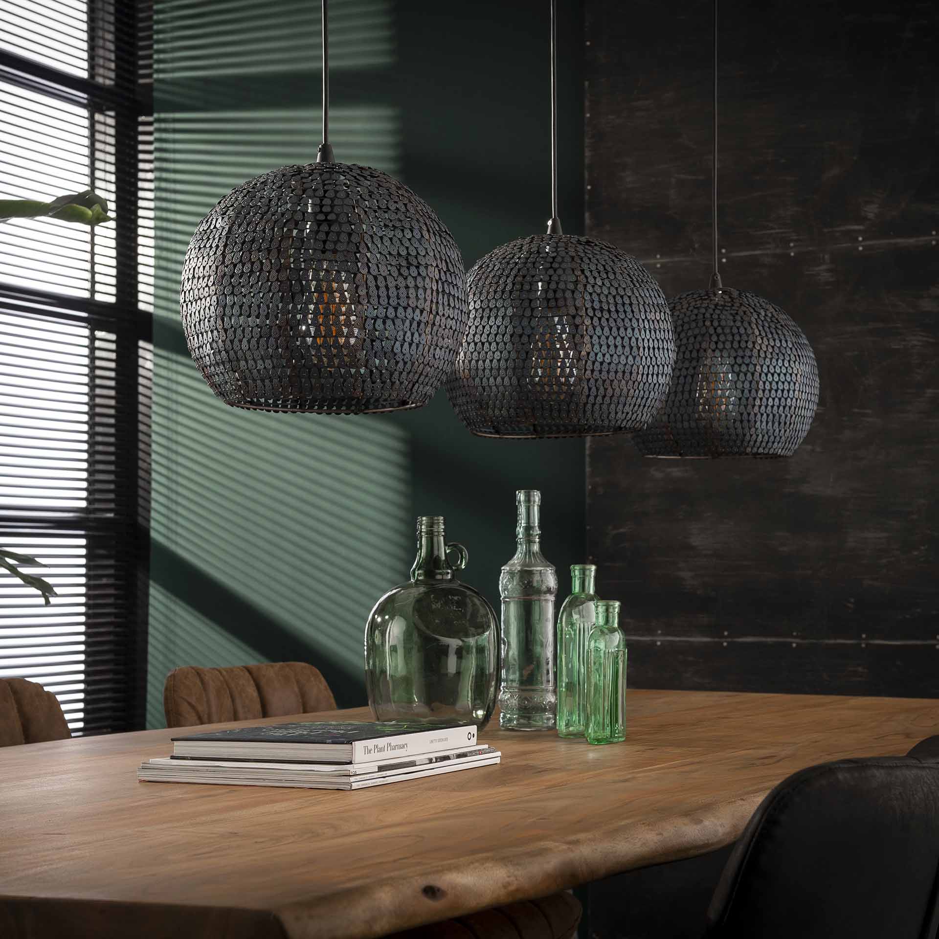 Hanglamp 3L rond burnt finish