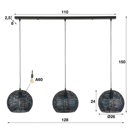 Hanglamp 3L rond burnt finish