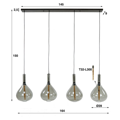 Hanglamp 4L Smoke Glass