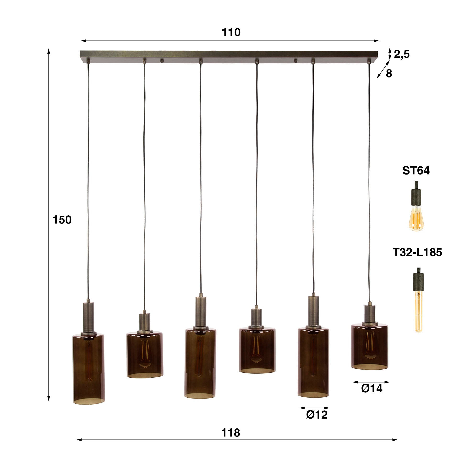 Hanglamp Sepiora - 6 lichtpunten